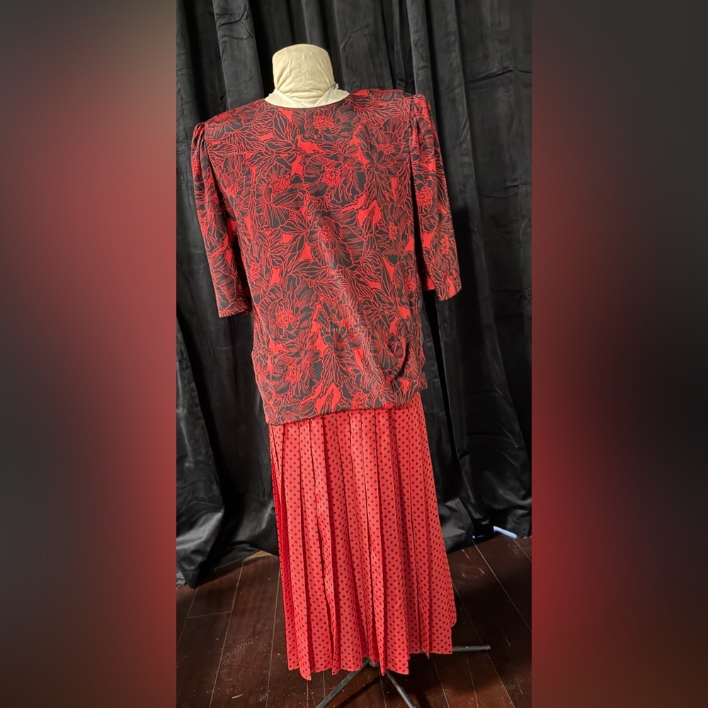 Cynthia Howie Vintage Red Floral and Polka Dot Dress